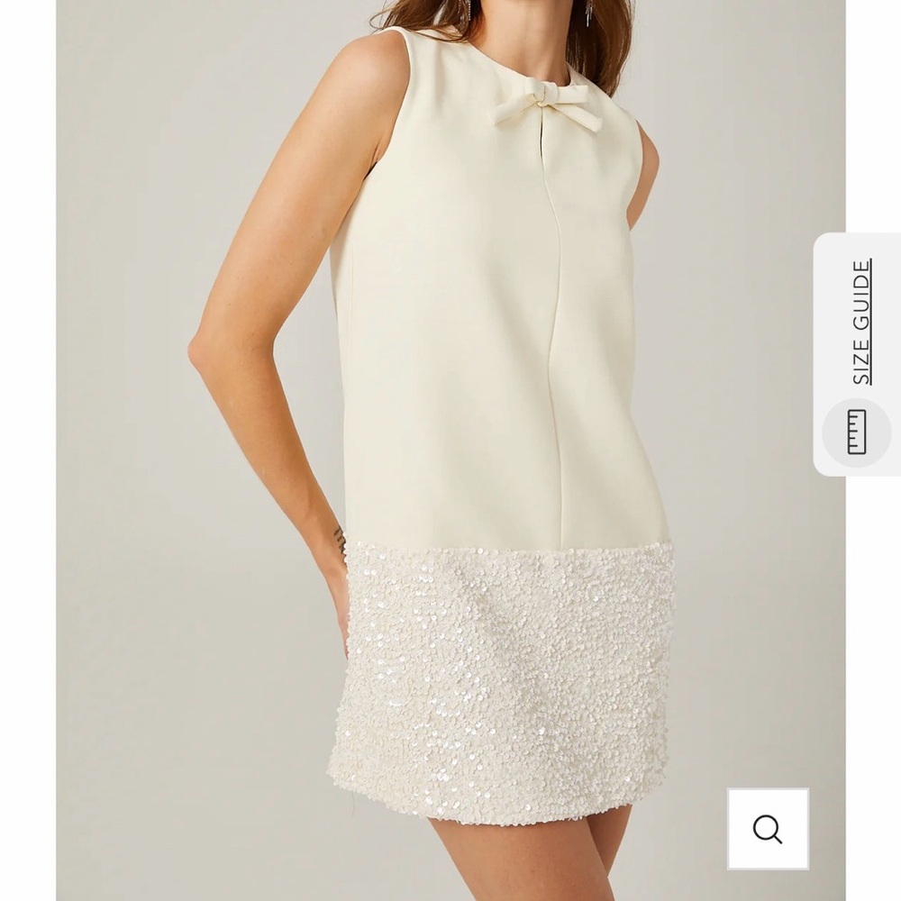 Cream Sleeveless Dress with Bow and Sequin Hem
